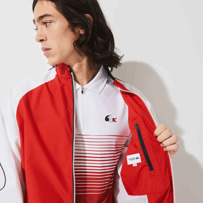Lacoste SPORT French Sporting Spirit Edition Water-Resistant Zip Jacket 646T1287 Red White Navy Blue YY2 Men