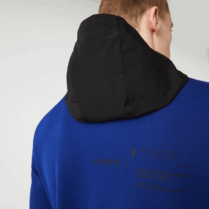 Lacoste SPORT Nylon Contrast Hood Pullover Jacket 646T1193 Blue Black White PWH Men