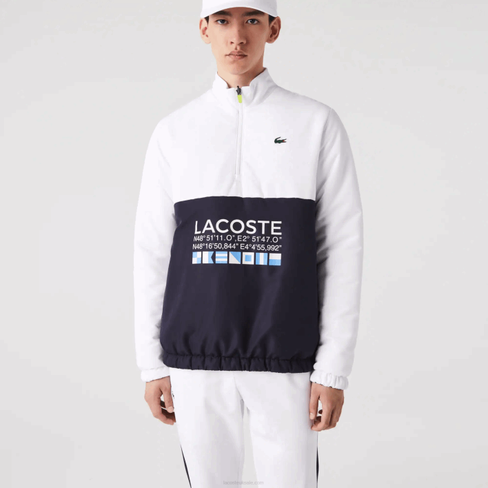 Lacoste SPORT Reversible Water-Repellent Tennis Jacket 646T1237 White Navy Blue 0L3 Men