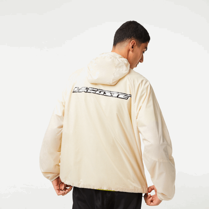 Lacoste Short Zipped Hooded Jacket 646T382 White Black AJ8 Men