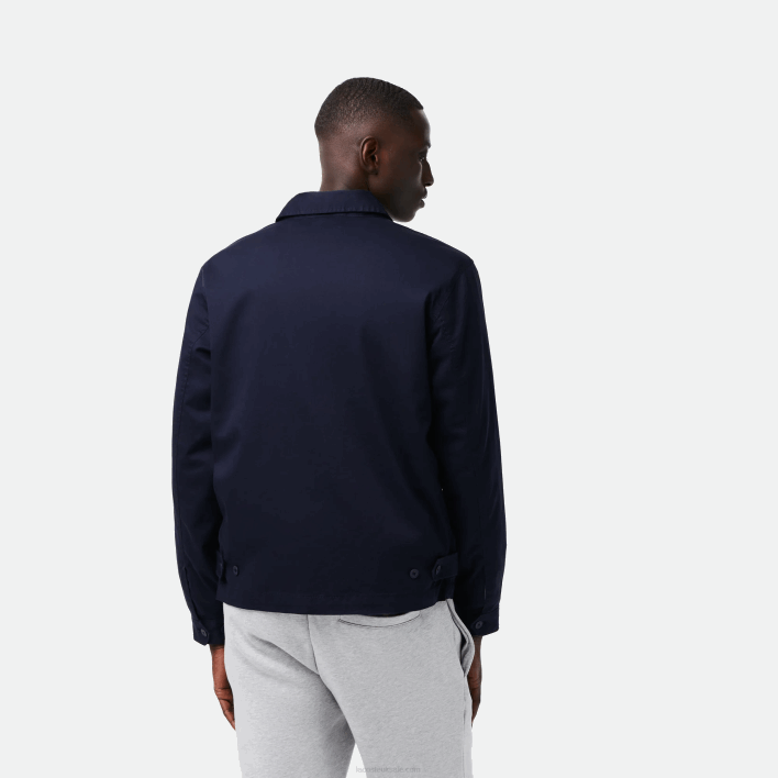 Lacoste Short Zippered Organic Cotton Gabardine Jacket 646T407 Navy Blue 166 Men