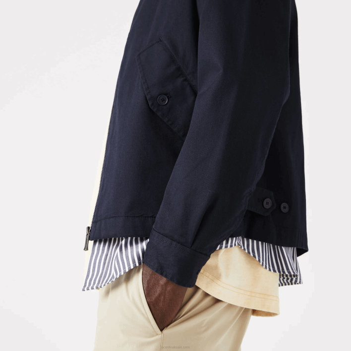 Lacoste Short Zippered Organic Cotton Gabardine Jacket 646T407 Navy Blue 166 Men