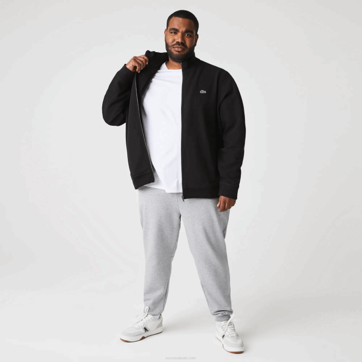 Lacoste Zippered Stand-Up Collar Pique Fleece Jacket 646T1034 Black 031 Men