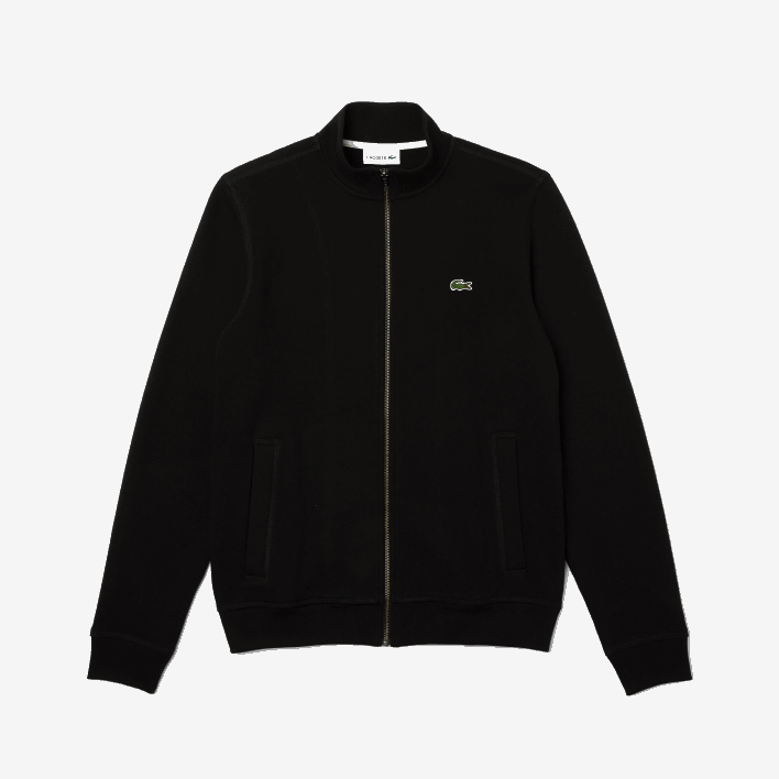 Lacoste Zippered Stand-Up Collar Pique Fleece Jacket 646T1034 Black 031 Men