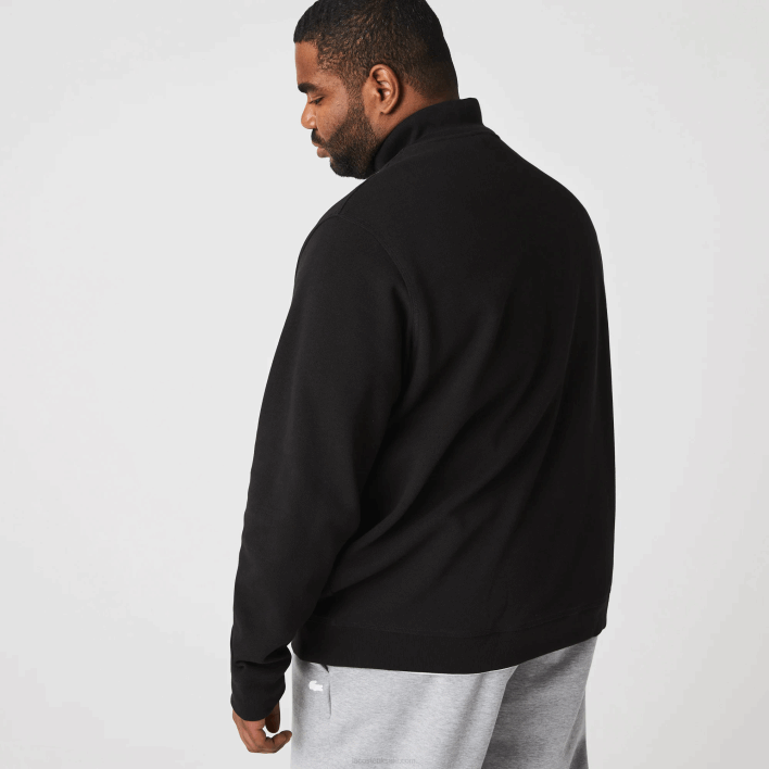 Lacoste Zippered Stand-Up Collar Pique Fleece Jacket 646T1034 Black 031 Men