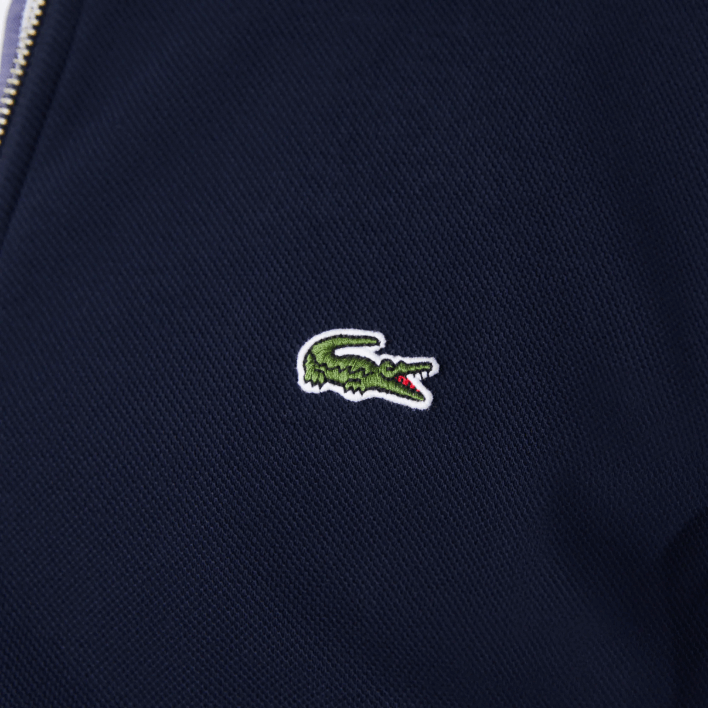 Lacoste Zippered Stand-Up Collar Pique Fleece Jacket 646T1035 Navy Blue 166 Men