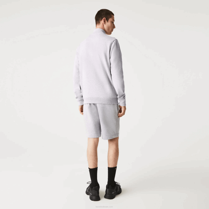 Lacoste Zippered Stand-Up Collar Pique Fleece Jacket 646T1036 Grey Chine CCA Men