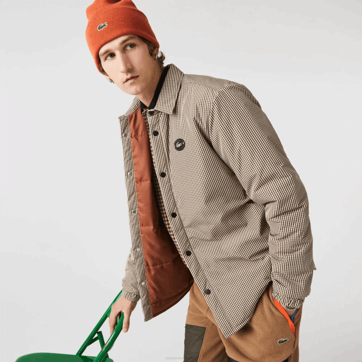Lacoste Check Print Water-Repellent Overshirt 646T1549 Beige Navy Khaki Green 87E Men