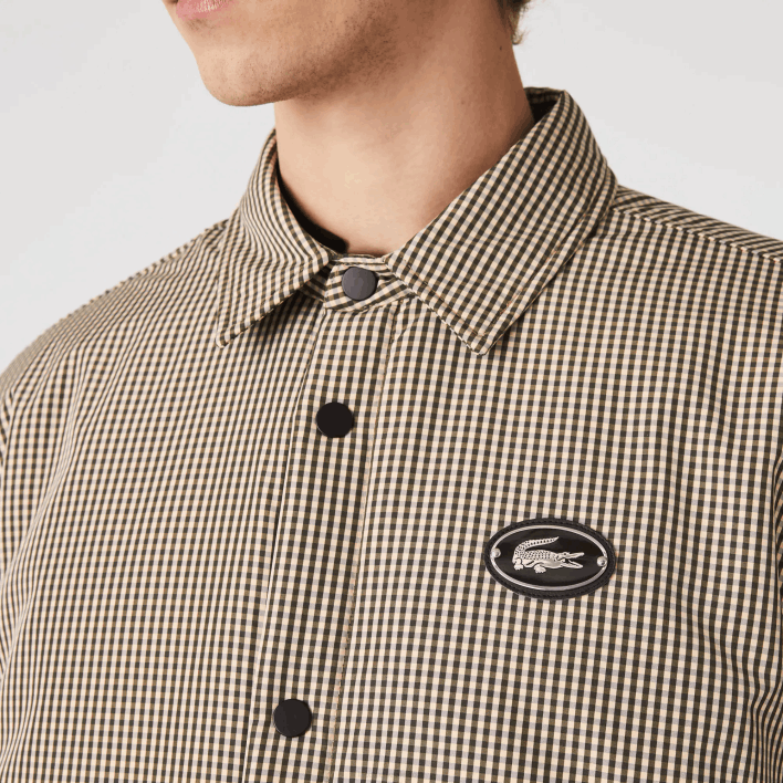 Lacoste Check Print Water-Repellent Overshirt 646T1549 Beige Navy Khaki Green 87E Men