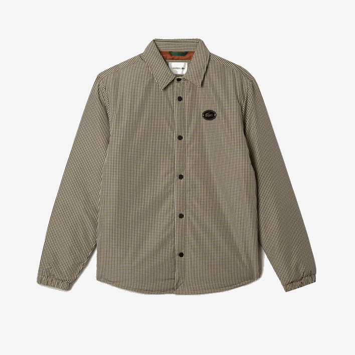 Lacoste Check Print Water-Repellent Overshirt 646T1549 Beige Navy Khaki Green 87E Men