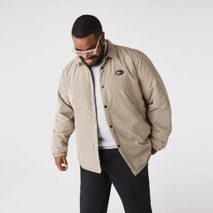 Lacoste Check Print Water-Repellent Overshirt 646T1549 Beige Navy Khaki Green 87E Men