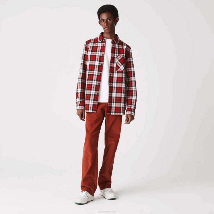 Lacoste Regular Fit Checkered Thick Flannel Overshirt 646T1607 White Red Navy Blue SXB Men