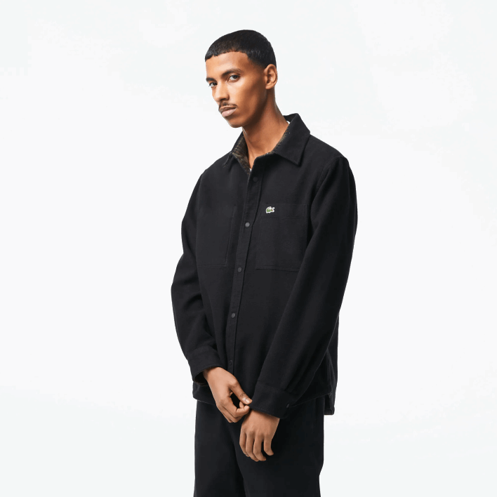 Lacoste Reversible Cotton Flannel Overshirt 646T1541 Khaki Green White GBY Men