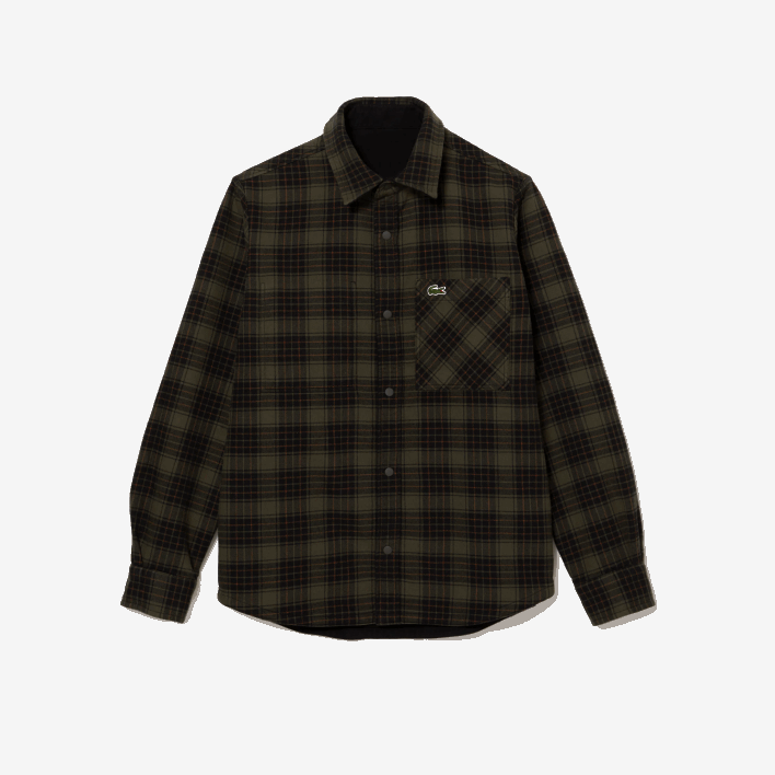 Lacoste Reversible Cotton Flannel Overshirt 646T1541 Khaki Green White GBY Men