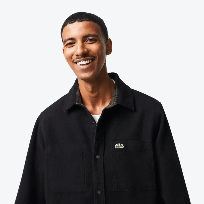 Lacoste Reversible Cotton Flannel Overshirt 646T1541 Khaki Green White GBY Men