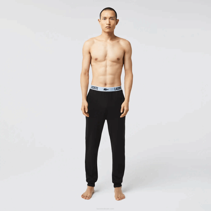 Lacoste Branded Waist Crocodile Print Pajama Pants 646T1523 Black 031 Men