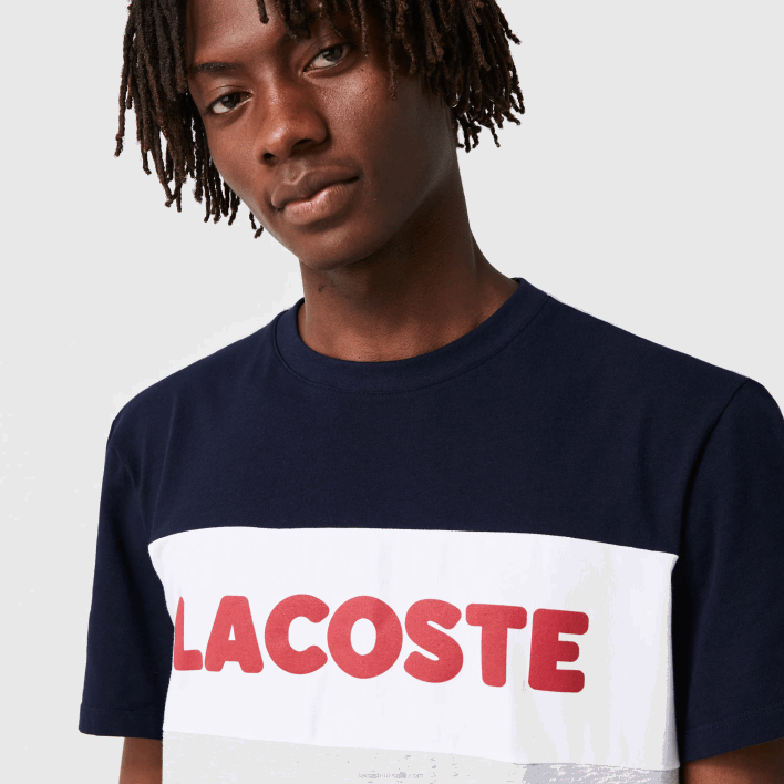 Lacoste Colorblock Stretch Cotton Long Pajamas Set 646T1510 Grey Chine Navy White Red 4TY Men