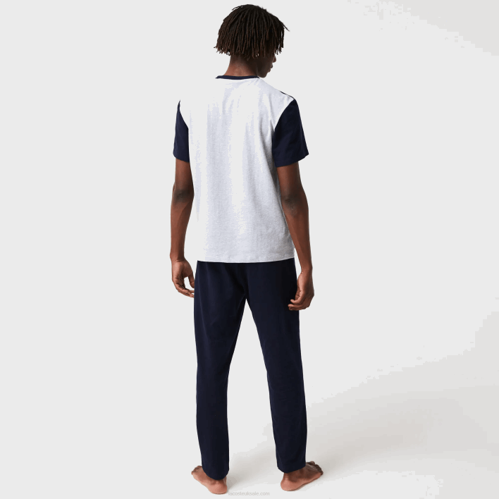 Lacoste Colorblock Stretch Cotton Long Pajamas Set 646T1510 Grey Chine Navy White Red 4TY Men