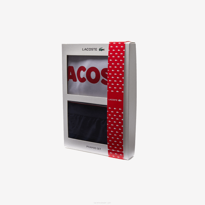 Lacoste Colorblock Stretch Cotton Long Pajamas Set 646T1510 Grey Chine Navy White Red 4TY Men