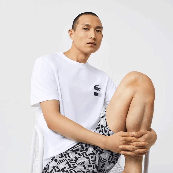 Lacoste Graphic Print Pajamas 646T1511 White Navy Blue Grey Chine 40S Men