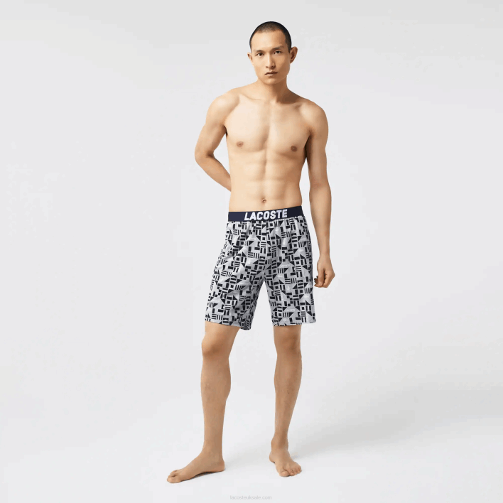 Lacoste Graphic Print Pajamas 646T1511 White Navy Blue Grey Chine 40S Men