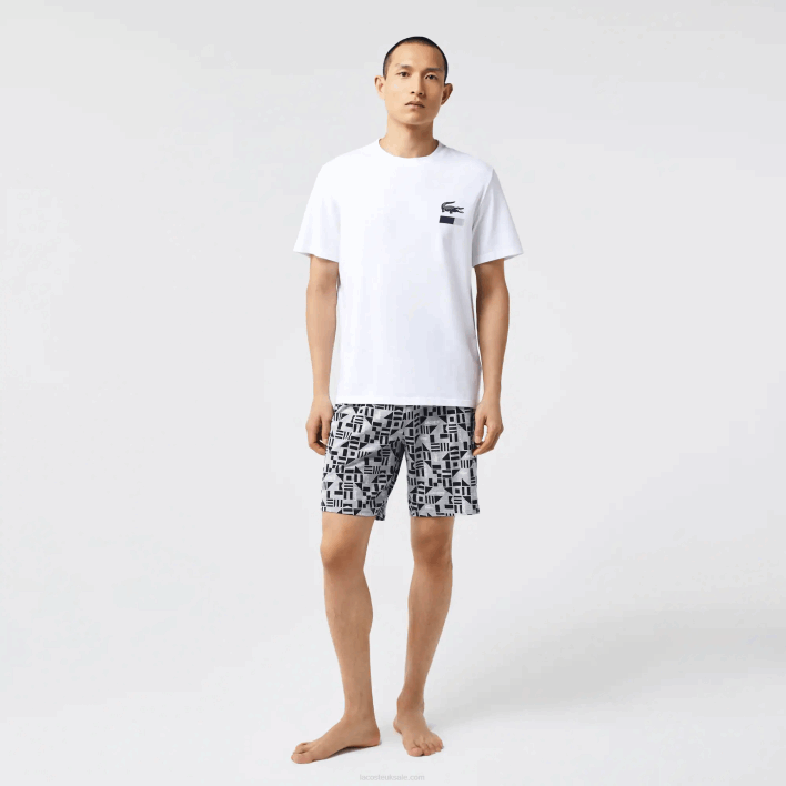 Lacoste Graphic Print Pajamas 646T1511 White Navy Blue Grey Chine 40S Men