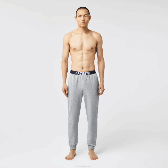 Lacoste Oversized Logo Fleece Pajama Pants 646T1567 Grey Chine White Navy Blue TYA Men