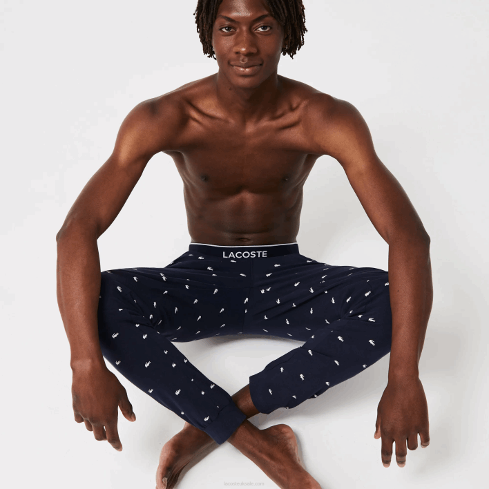 Lacoste Printed Jersey Pajama Pants 646T1385 Navy Blue White 525 Men