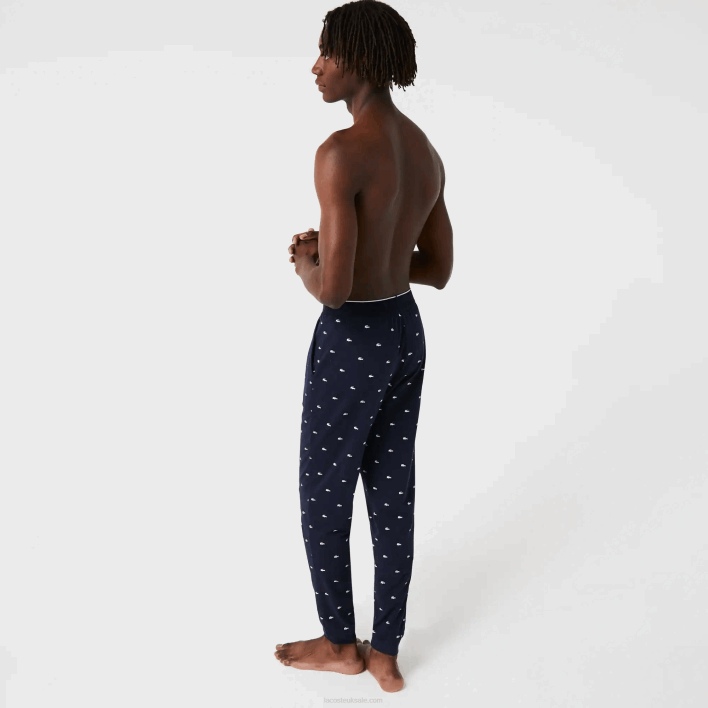 Lacoste Printed Jersey Pajama Pants 646T1385 Navy Blue White 525 Men