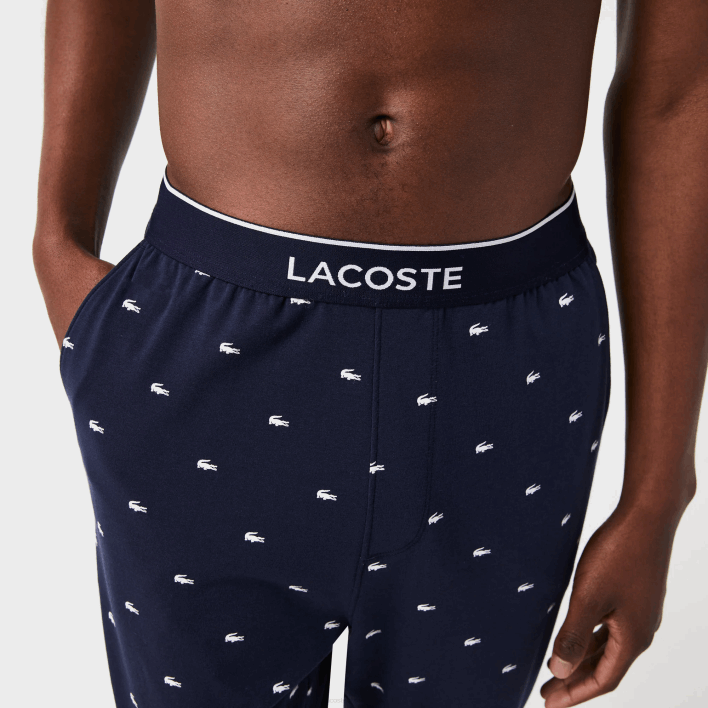 Lacoste Printed Jersey Pajama Pants 646T1385 Navy Blue White 525 Men