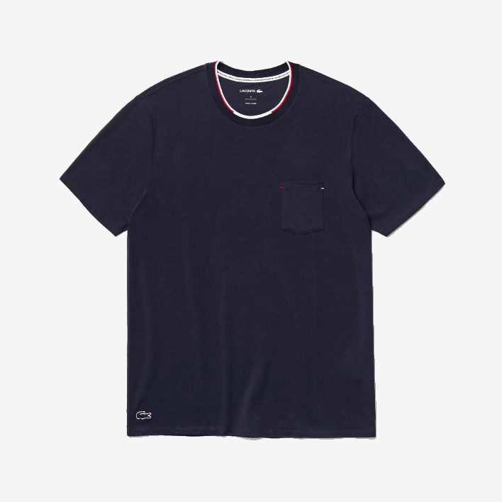 Lacoste Short Sleeve Three-Tone Round Neck Pajamas T-Shirt 646T1473 Navy Blue 166 Men