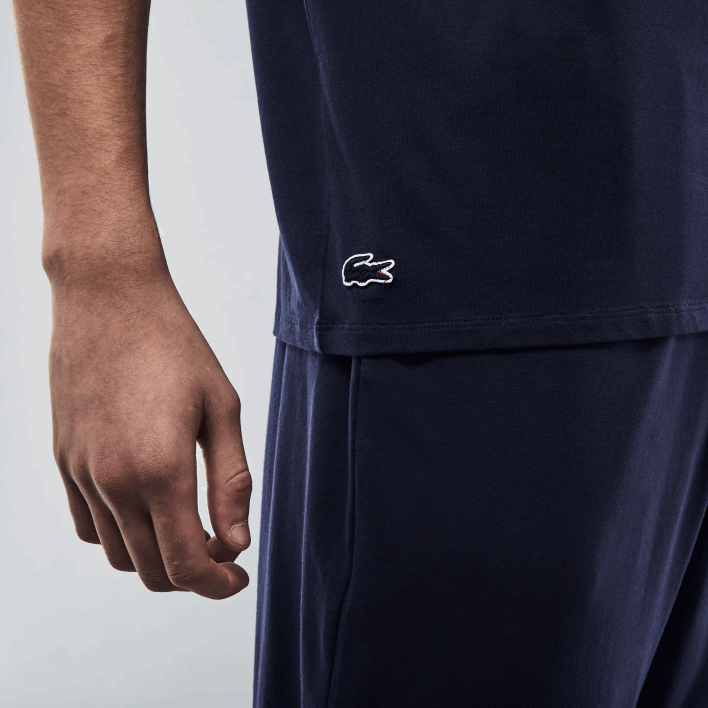 Lacoste Short Sleeve Three-Tone Round Neck Pajamas T-Shirt 646T1473 Navy Blue 166 Men