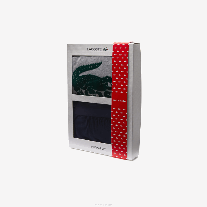 Lacoste Velvet Logo Long Pajama Set 646T1457 Navy Blue Grey Chine Green VXD Men