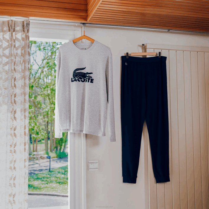 Lacoste Velvet Logo Long Pajama Set 646T1457 Navy Blue Grey Chine Green VXD Men