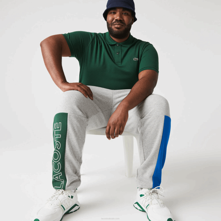 Lacoste Colorblock Cotton Fleece Blend Jogging Pants 646T1179 Grey Chine Blue Green HKB Men