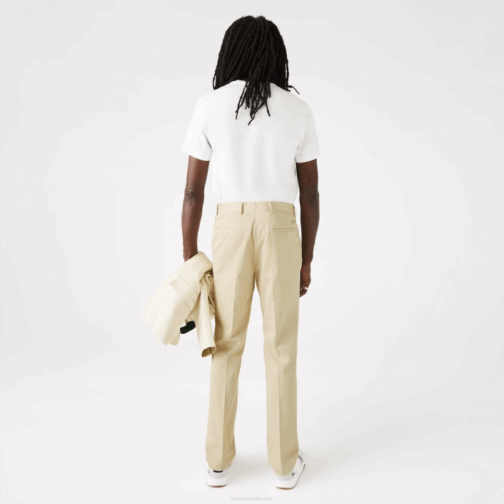 Lacoste Cotton And Linen Blend Pleated Pants 646T1642 Beige 68S Men