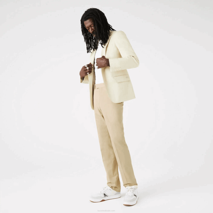 Lacoste Cotton And Linen Blend Pleated Pants 646T1642 Beige 68S Men