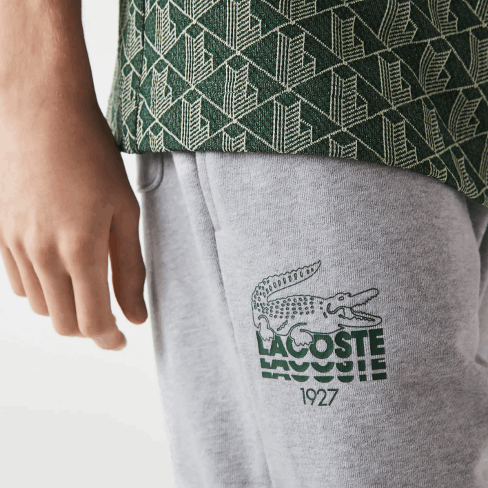 Lacoste Crocodile Branding Cotton Fleece Jogging Pants 646T1092 Grey Chine CCA Men