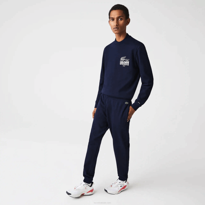 Lacoste Crocodile Branding Cotton Fleece Jogging Pants 646T1095 Navy Blue 166 Men
