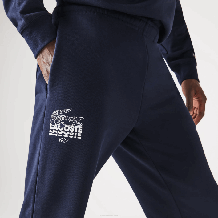 Lacoste Crocodile Branding Cotton Fleece Jogging Pants 646T1095 Navy Blue 166 Men