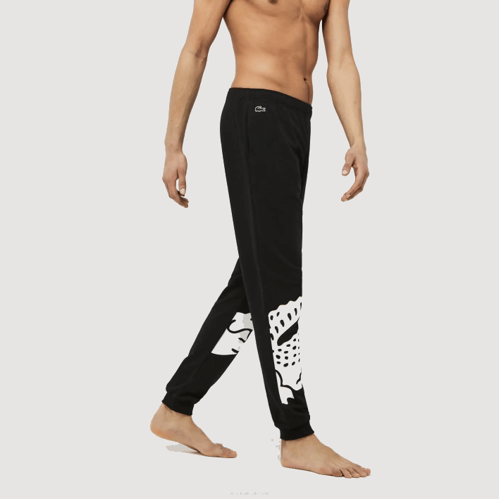 Lacoste Crocodile Design Cotton Fleece Blend Indoor Pants 646T1469 Black White 258 Men