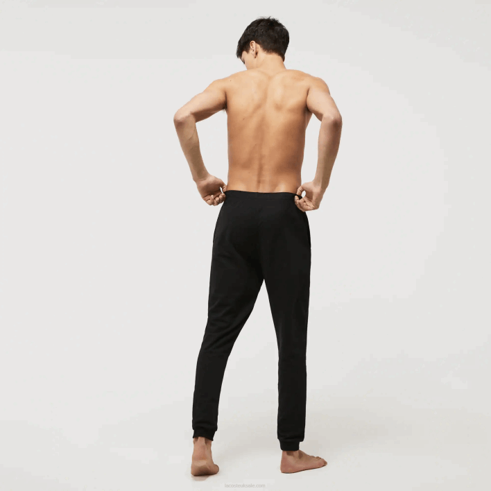 Lacoste Crocodile Design Cotton Fleece Blend Indoor Pants 646T1469 Black White 258 Men
