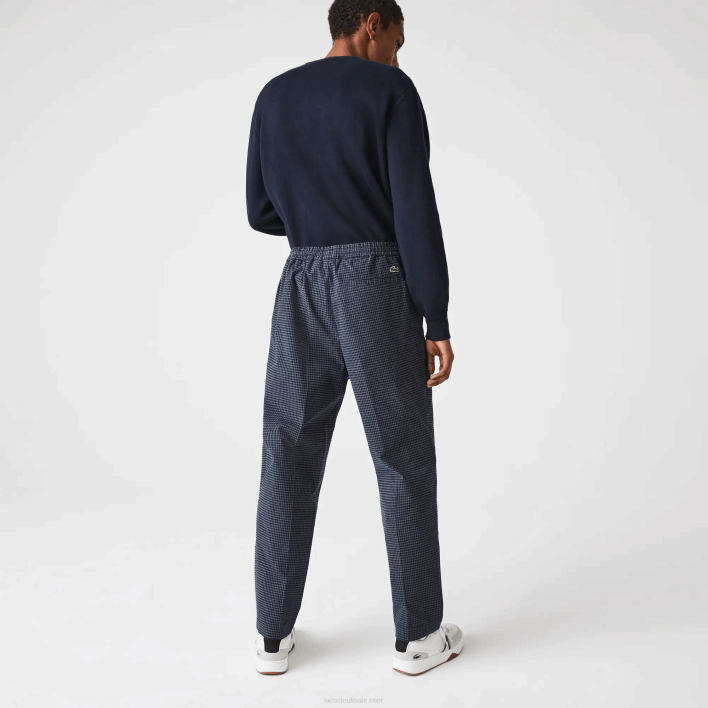 Lacoste Heritage Checkered Stretch Cotton Jogging Pants 646T1167 Navy Blue White QRN Men