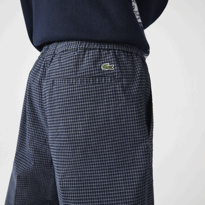 Lacoste Heritage Checkered Stretch Cotton Jogging Pants 646T1167 Navy Blue White QRN Men