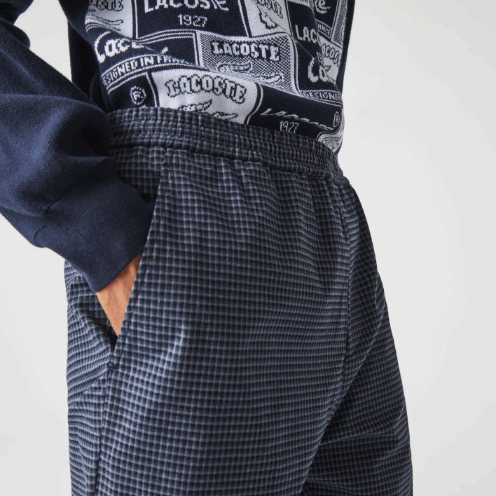 Lacoste Heritage Checkered Stretch Cotton Jogging Pants 646T1167 Navy Blue White QRN Men