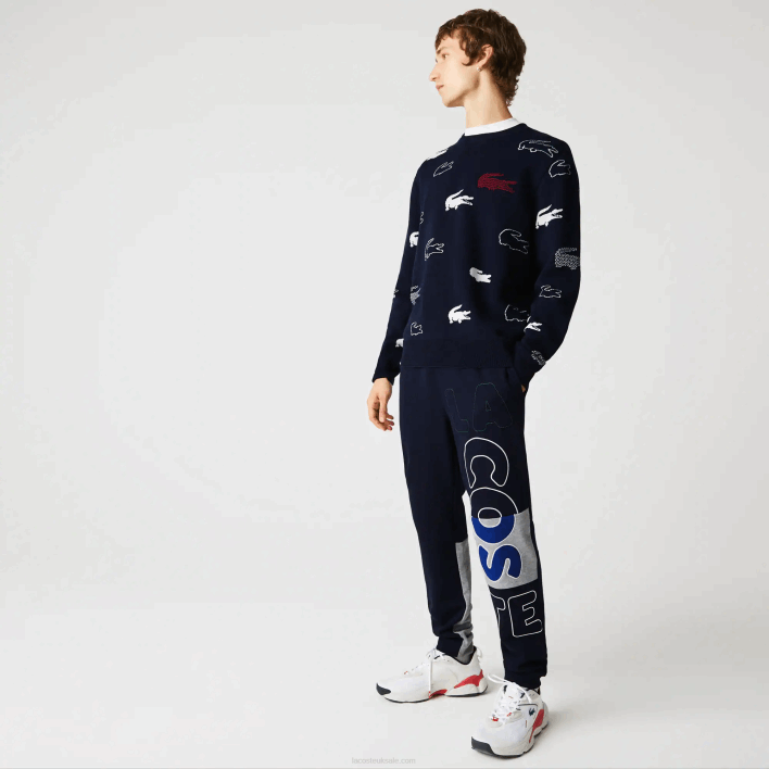 Lacoste Heritage Destructured Branding Cotton Fleece Jogging Pants 646T1206 Navy Blue 166 Men