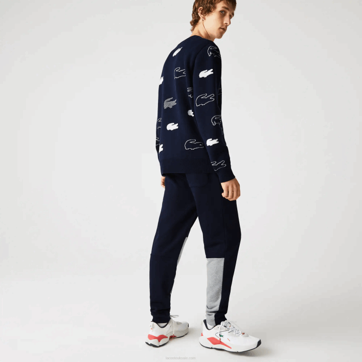 Lacoste Heritage Destructured Branding Cotton Fleece Jogging Pants 646T1206 Navy Blue 166 Men