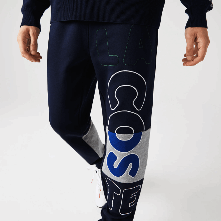 Lacoste Heritage Destructured Branding Cotton Fleece Jogging Pants 646T1206 Navy Blue 166 Men