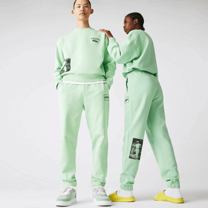 Lacoste LIVE Heritage Print Cotton Fleece Jogging Pants 646T1136 Green HEE Men