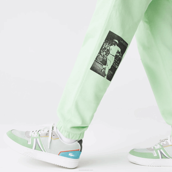 Lacoste LIVE Heritage Print Cotton Fleece Jogging Pants 646T1136 Green HEE Men